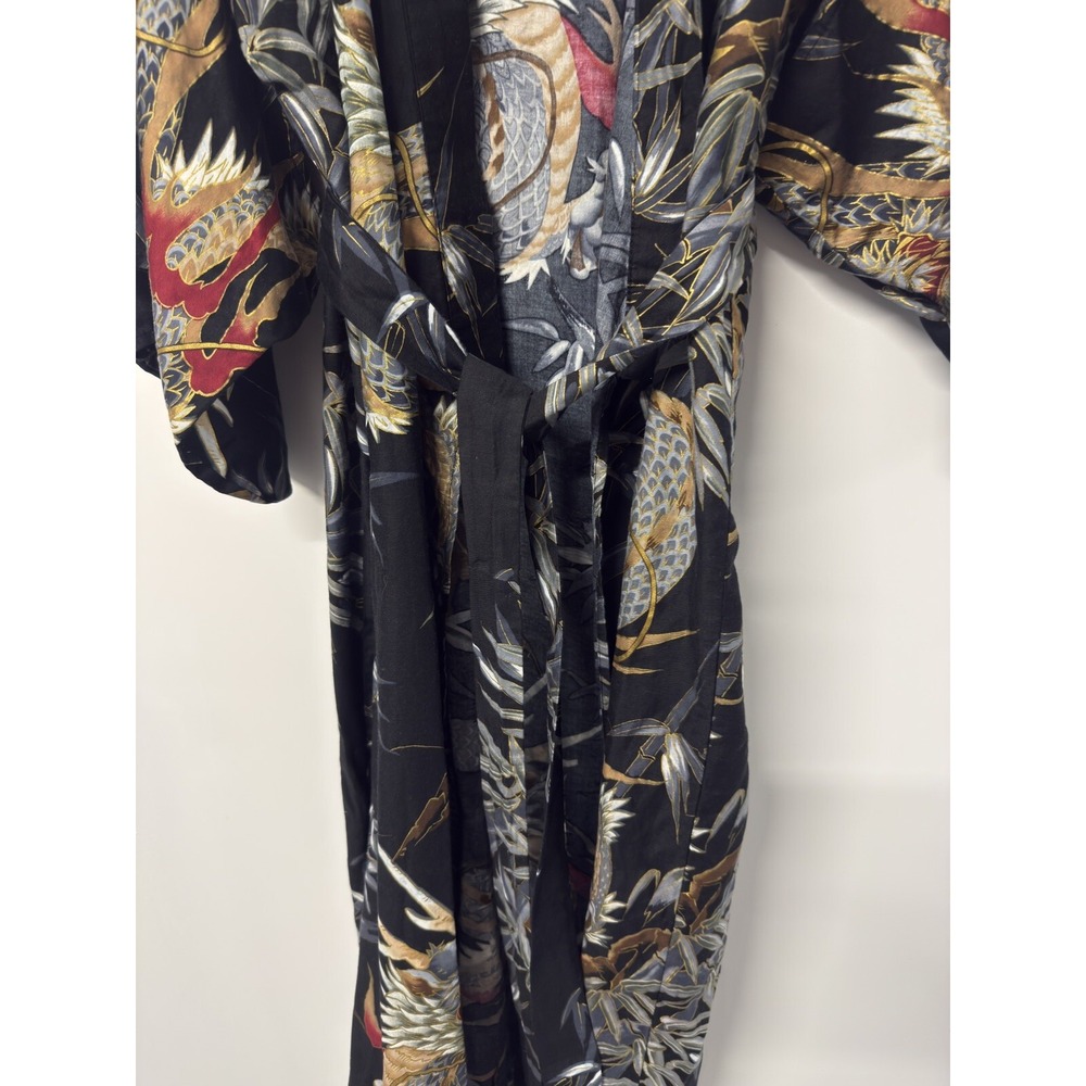 Japanese HAORI Robe DRAGON & BAMBOO Cotton Gold Detail Rich Colors #3 - Picture 11 of 12